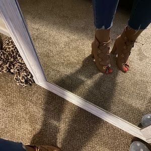 Tan Steve Madden lace up peep toe bootie